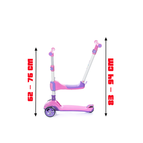 фото Самокат-беговел 3 в 1 scooter micar transformer складной со светящимися колесами, сиденьем и родительской ручкой розовый one size