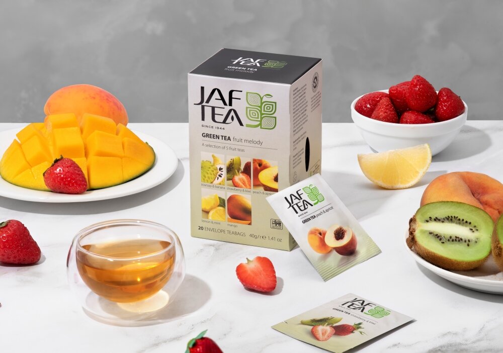 Чай зелёный JAF TEA Green Fruit Melody 20 пакетиков в конвертиках, Ассорти 5 видов