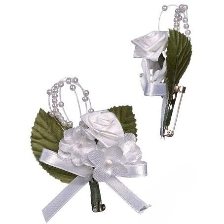 Бутоньерка KNORR PRANDELL "Свадебные цветы", на булавке, цвета белый, зеленый