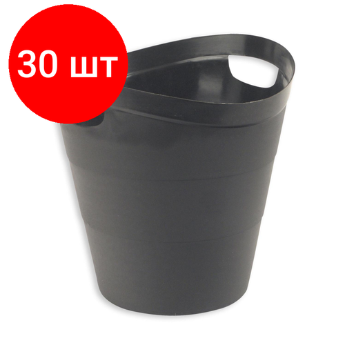 Комплект 30 штук, Корзина офисная 12л пластик, черная с ручками Uniplast КХУ-10