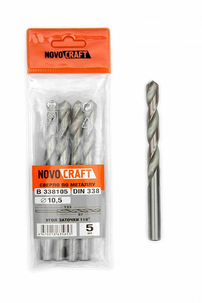 фото Сверло по металлу 10,5 мм Novocraft Sand средняя серия, DIN 338, уп. 5 шт.