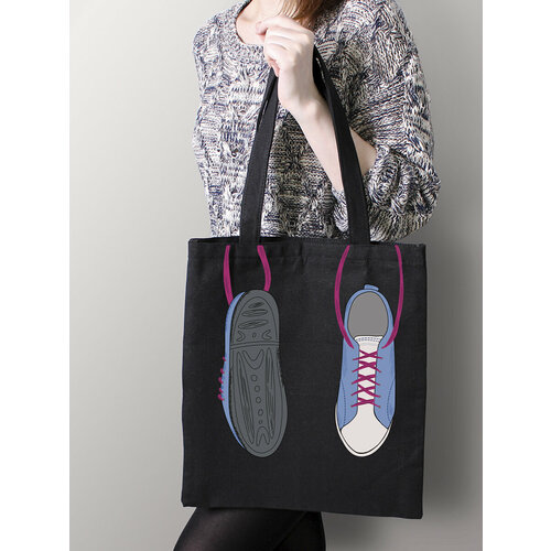 фото Сумка шоппер just4you, фактура матовая, плетеная, черный, серый