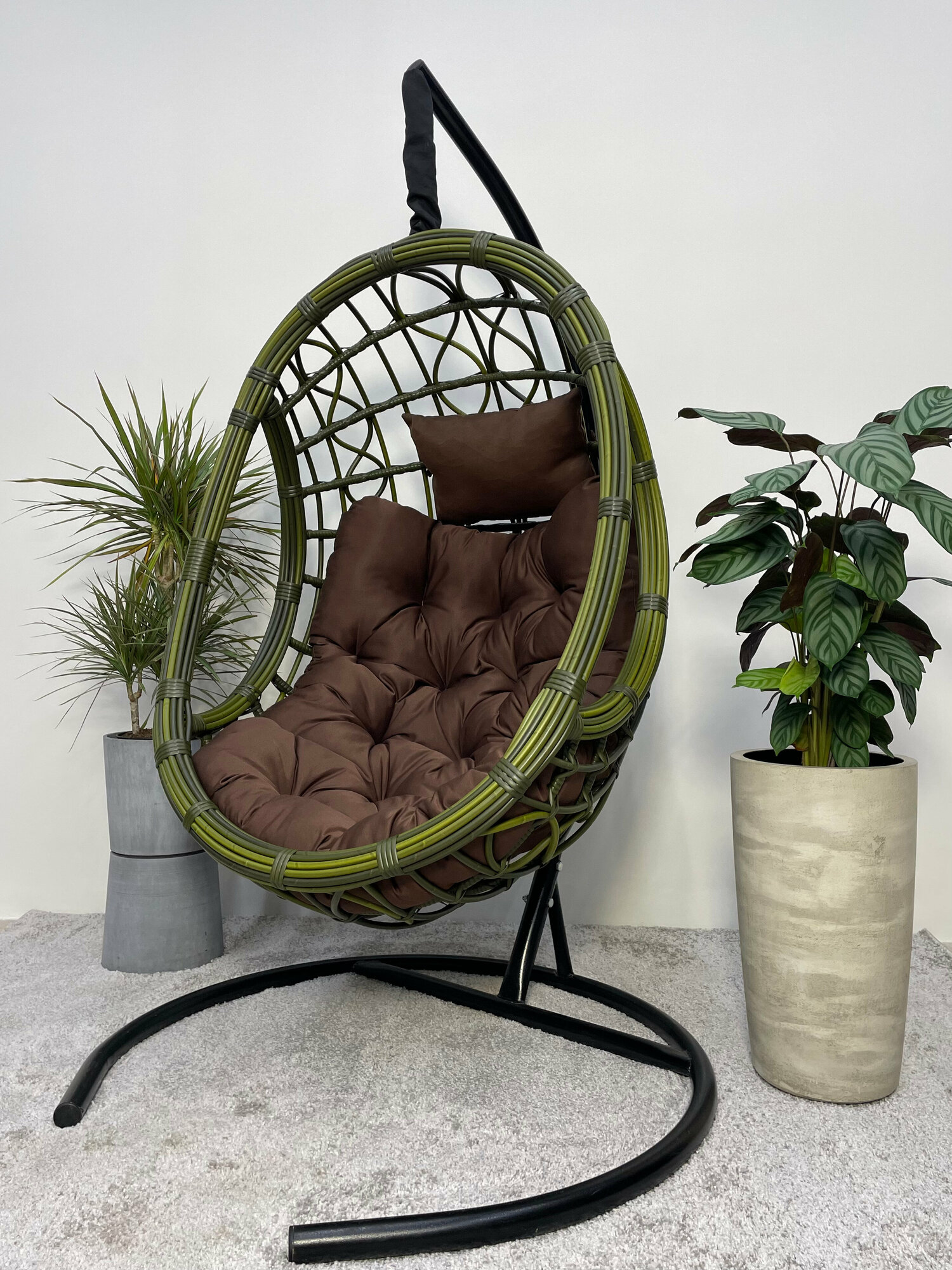 Подвесное кресло-кокон SAVIRA бамбук + каркас (темно-серая подушка)