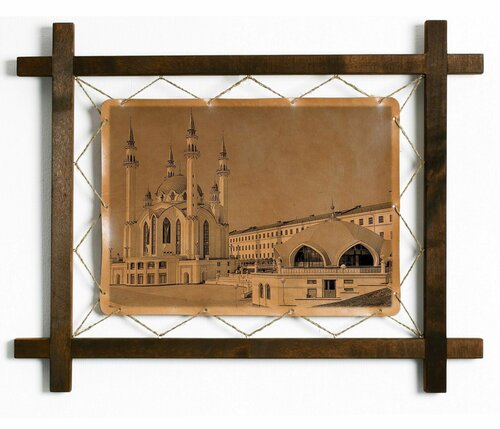 Картина Мечеть Кул-Шариф, гравировка на натуральной коже, интерьерная для украшения и декора на стену в деревянной раме, подарок, BoomGift