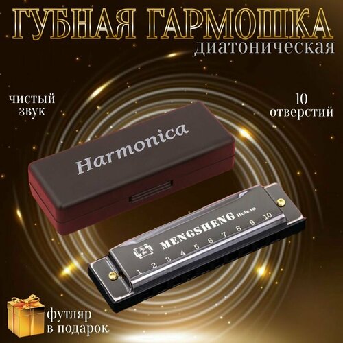 фото Губная гармошка drakon irg с футляром / черная / 10 отверстий
