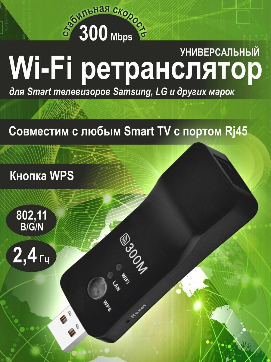 Универсальный Wi-Fi-адаптер для Smart TV Liparty с Ethernet-скоростью 300 Мбит/с