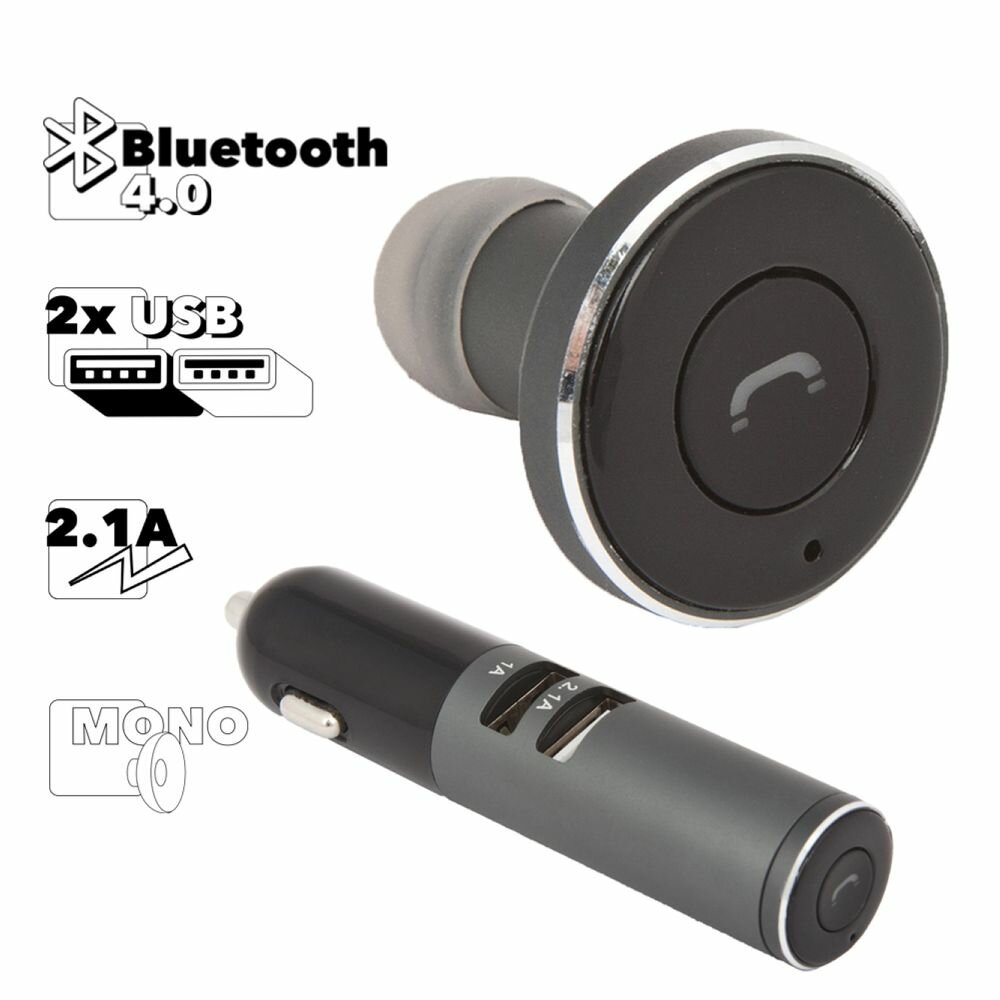 Bluetooth гарнитура вставная Remax RB-T11C со встроенной АЗУ с двумя выходами USB 2.4А моно, черная