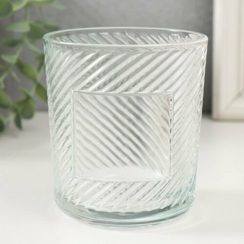SUI Банка для свечей стекло Наклонные линии прозрачная 350 мл 85х85х10 см 483₽