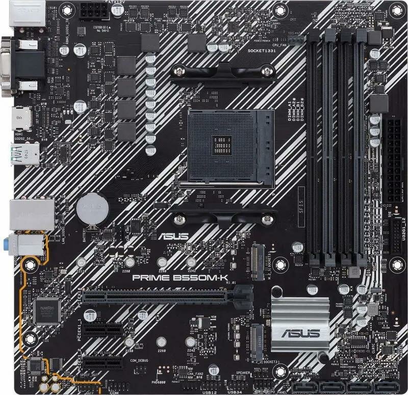 Материнская плата Asus PRIME B550M-K Soc-AM4 AMD B550 4xDDR4 mATX AC97 8ch(7.1) GbLAN RAID+VGA+DVI+