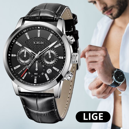 Наручные часы LIGE мужские деловые/ Часы кварцевые/ Подарок, черный