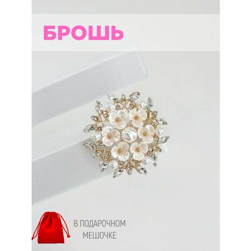 фото Брошь, фианит, искусственный камень, белый, золотой fashion jewerly