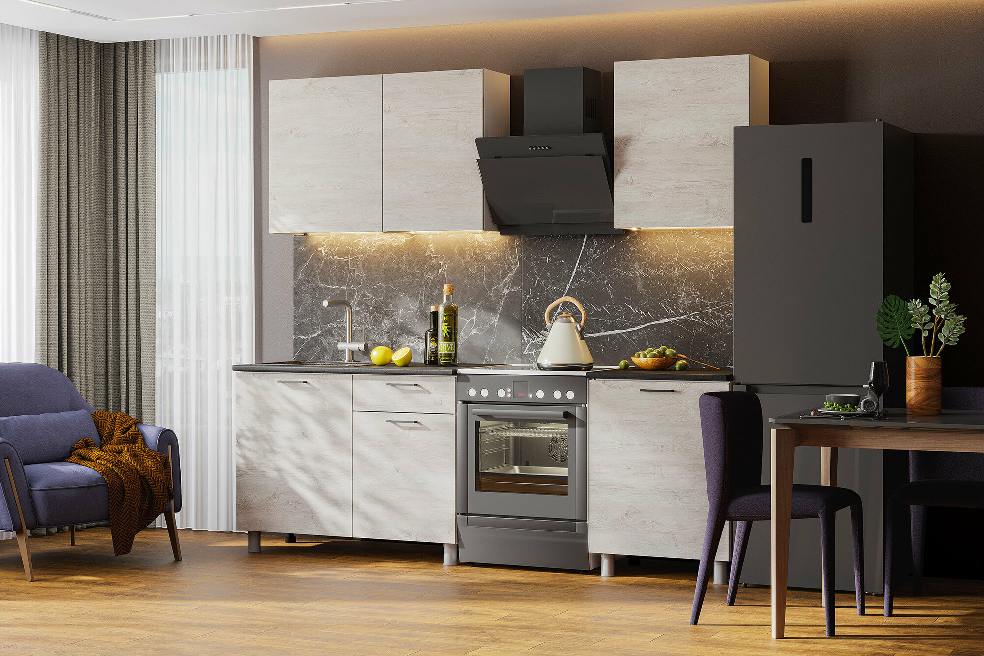 фото Кухонный гарнитур Просто хорошая мебель Сити 1.7 м; без столешницы; сосна санторини светлый