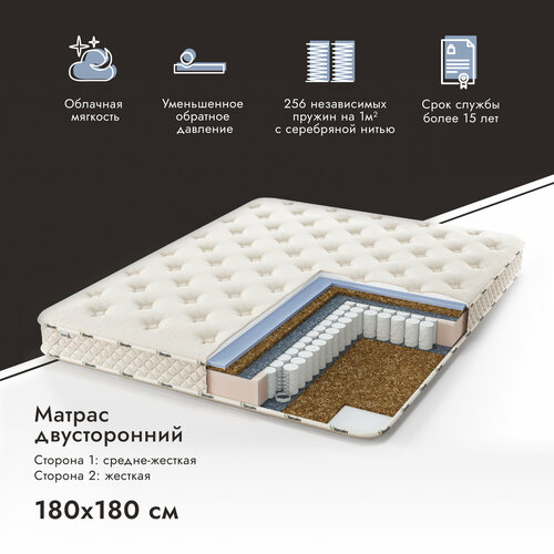 Матрас с независимыми пружинами 180х200 см Hansales Premium двусторонний ортопедический средне-жесткий анатомический матрац для двуспальной кровати 58899₽