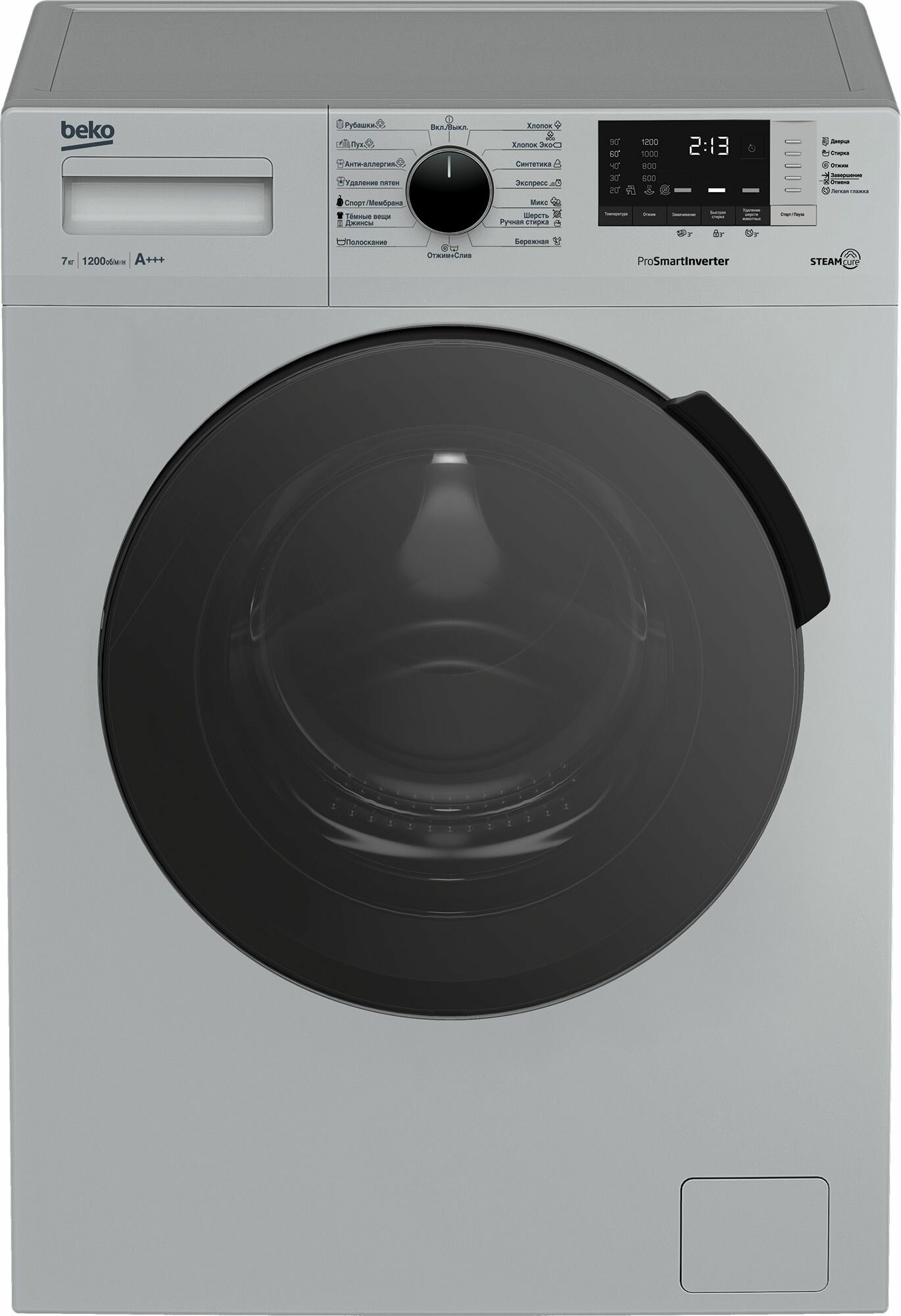 Узкая стиральная машина Beko RSPE78612S, 7 кг, серебристый