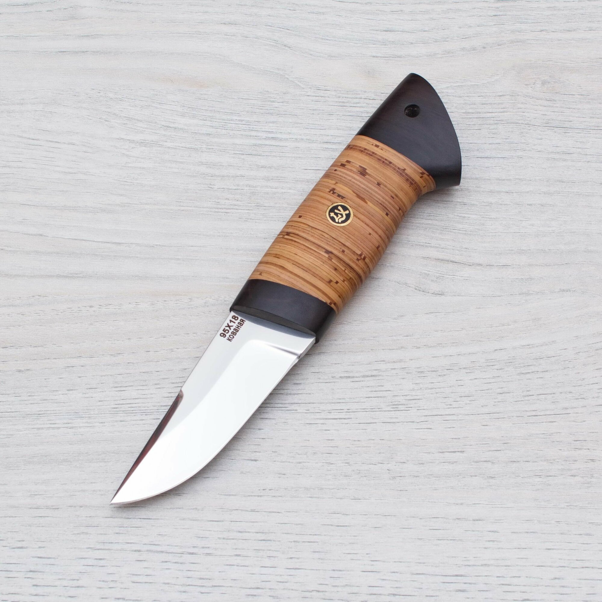Нож туристический Засапожный малый 95Х18 (кованая сталь) Полированный Береста-Черный граб Ножи Lemax (Лемакс)