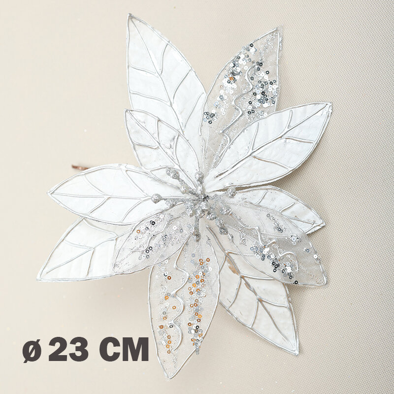 Цветок искусственный декоративный новогодний, d 30 см, цвет белый