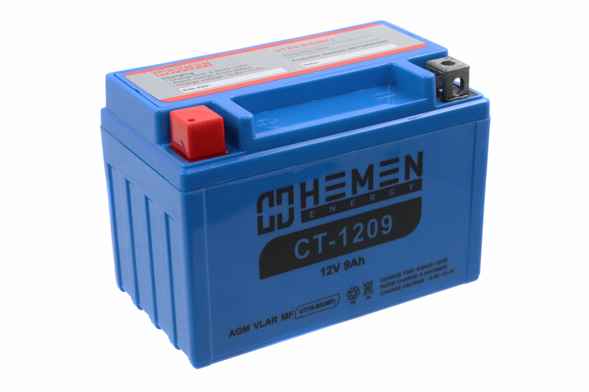Аккумулятор 12В 9Ач HEMEN ENERGY CT1209 (UTX9-BS(MF)) (кислотный, герметичный) (прямая полярн) (150*87*107мм)