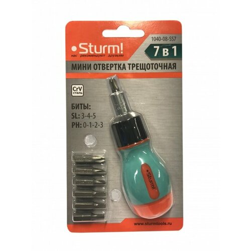 Отвертка трещоточная STURM 1040-08-SS7 мини (7 в 1) набор инструментов sturm 1040 02 ss7