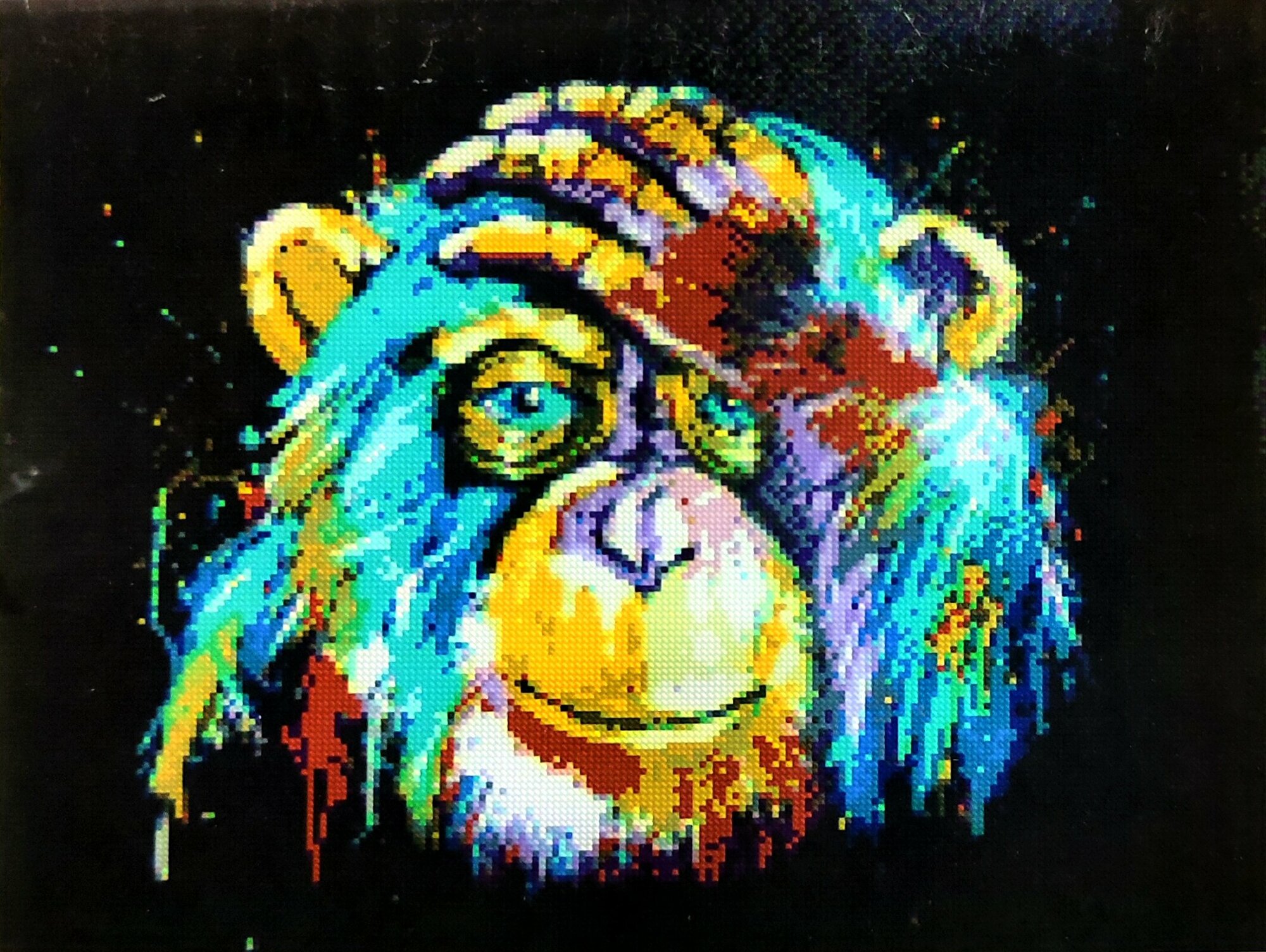 фото Алмазная мозаика квадратные стразы 40*50 радужная обезьяна, макака, чёрно-белая, мартышка, поп-арт, абстракция, животные, саламандра