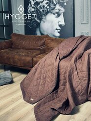 Дизайнерское льняное стеганое покрывало на кровать или диван Natural шоколад, 230х215 см., Лен, плед
