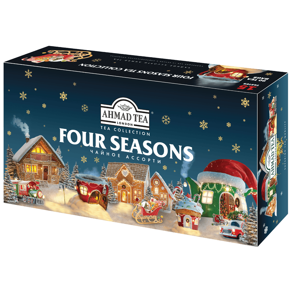 Подарочный набор черного и зеленого чая Ассорти Ahmad (ахмад) Tea Four Seasons 15 вкусов, 90 пак в фольгированных саше, Термосаше