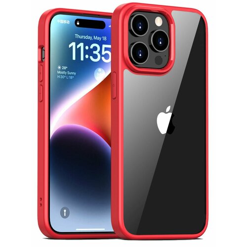 Прозрачный чехол для Apple iPhone 15 Pro MAX / Айфон 15 Про Макс с силиконовым кантом Crystal Case (Красный)