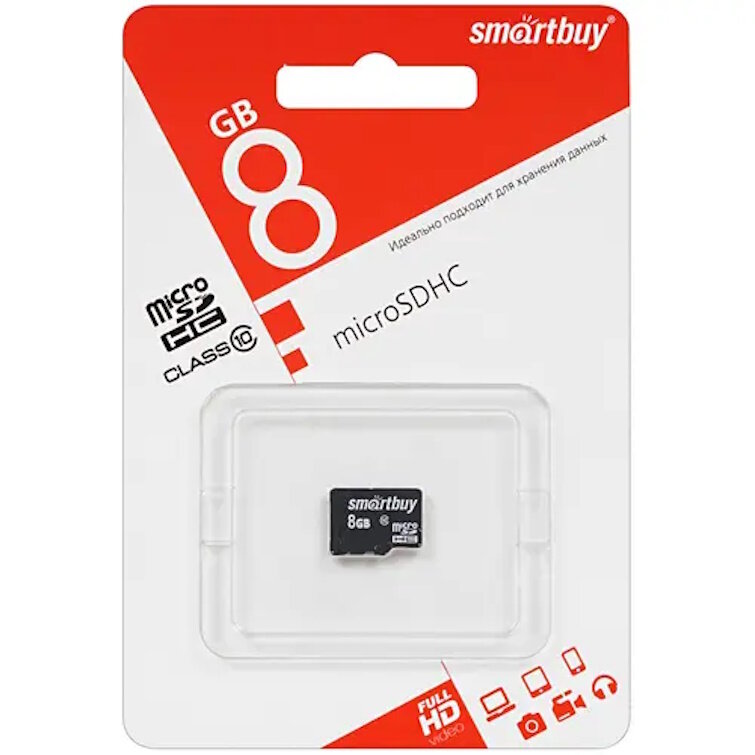 Карта памяти Smartbuy microSDHC 8 ГБ [SB8GBSDCL10-00] без адаптера