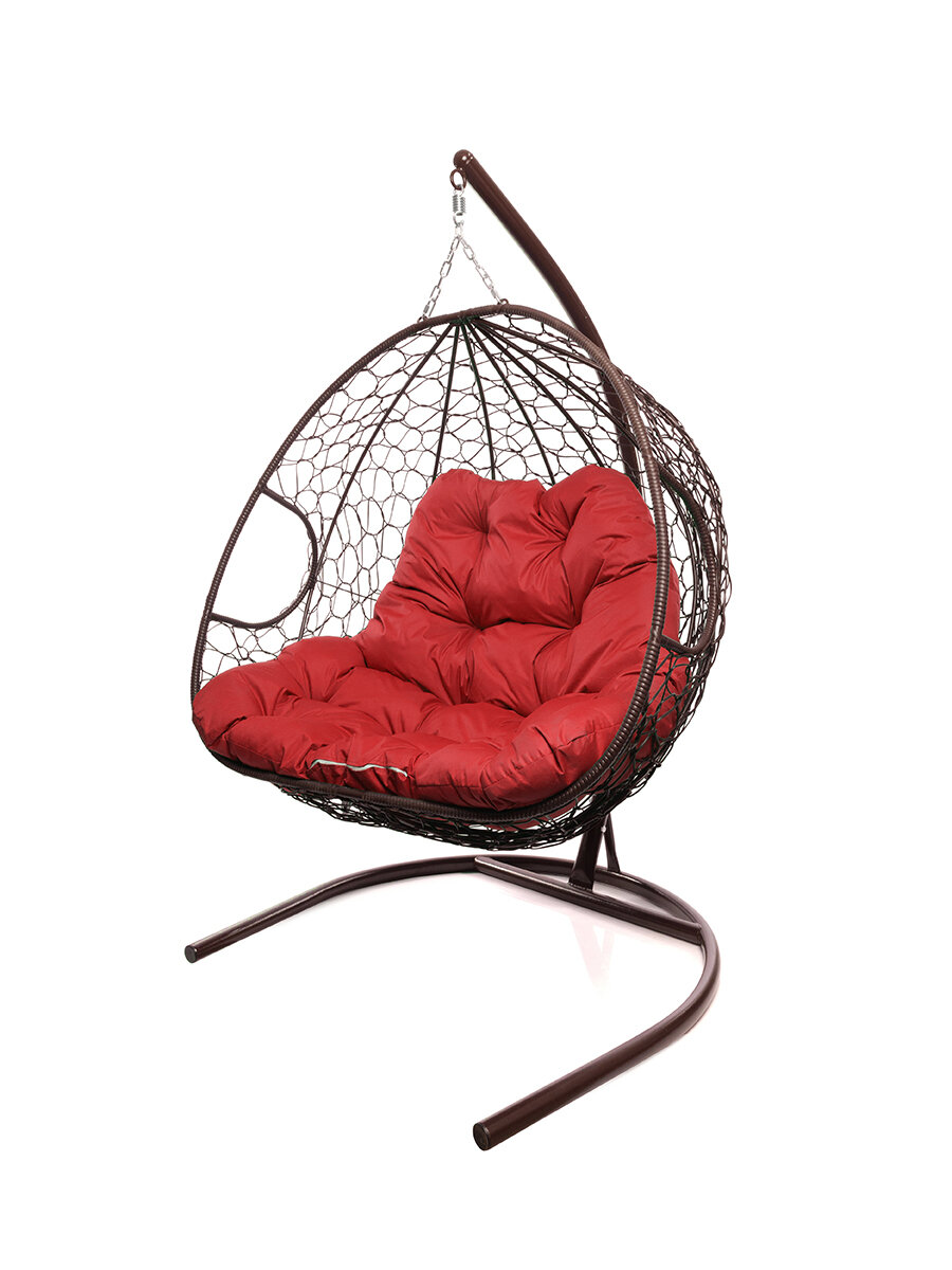 Подвесное кресло из ротанга "Для двоих" коричневое с красной подушкой M-GROUP
