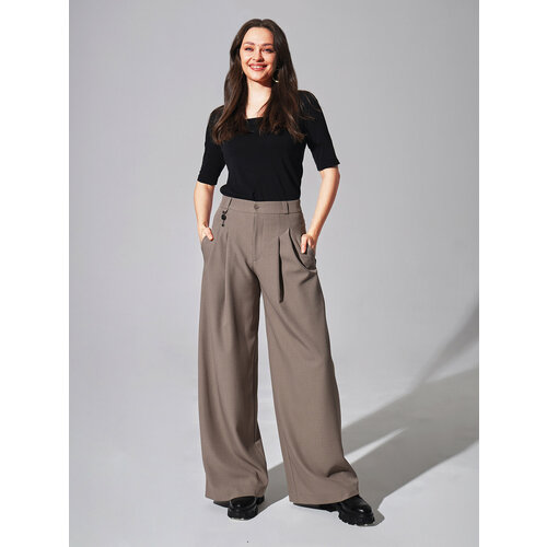 фото Брюки палаццо d'imma fashion studio гранте, размер 48, бежевый