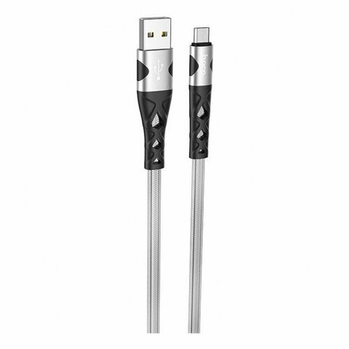 Дата-кабель Hoco U105 USB-MicroUSB (2.4 А) 1.2 м, серебро дата кабель hoco u110 usb microusb 1 2 м синий