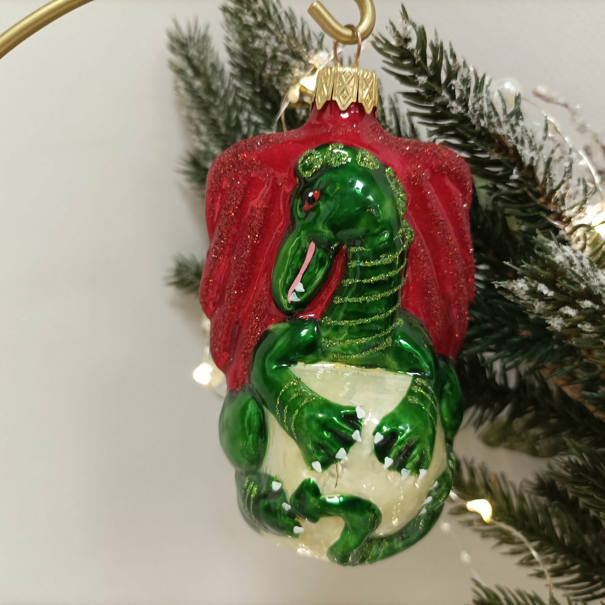 Ёлочная игрушка "Дракон с крыльями" 11 см стекло ручная работа