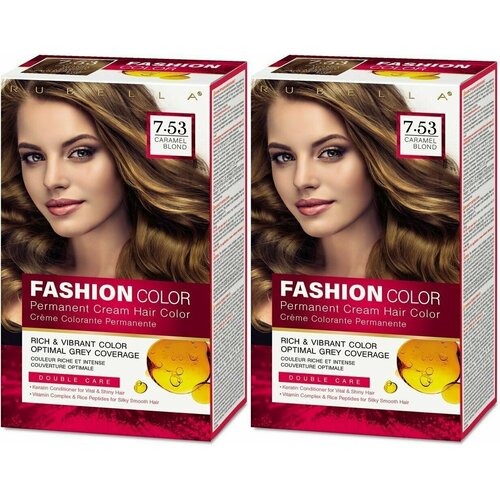 Rubella Стойкая крем-краска для волос Fashion Color 7.53 Карамельный блонд, 50 мл, 2шт/