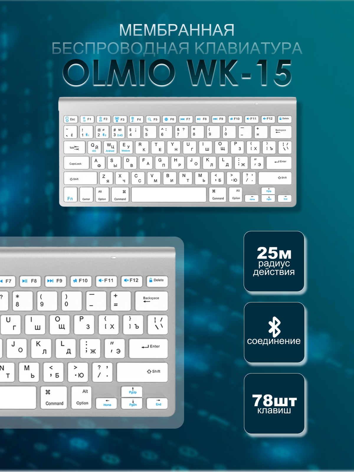 Клавиатура беспроводная Olmio WK-15 White