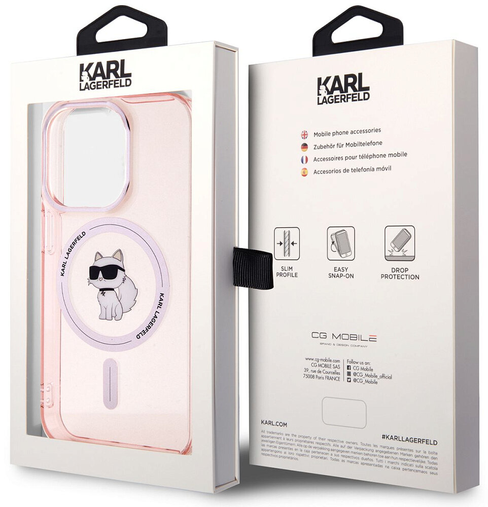 Lagerfeld для iPhone 15 Pro чехол PC/TPU NFT Choupette Hard Pink (MagSafe), шт