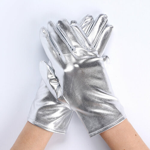 Карнавальнеый аксессуар- перчатки , цвет серебро , искусственная кожа, 