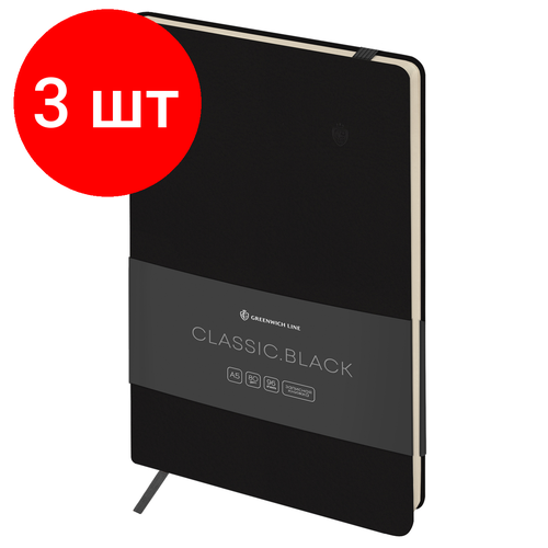 Комплект 3 шт, Записная книжка А5 96л. Лайт, кожзам, Greenwich Line Classic. Black, с резинкой, блок без линовки книжка записная а5 96л без линовки интегр кожзам джинс делавэ желтый черн блок феникс 50466 127857