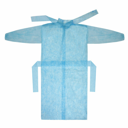 Халат одноразовый голубой на завязках комплект 10 шт, XXL 140 см, резинка, 25 г/м2, снаблайн