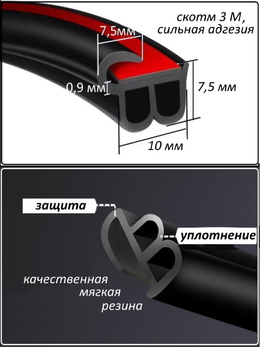 Уплотнитель для автомобильных дверей В типа,5 метров, черный — фото 1