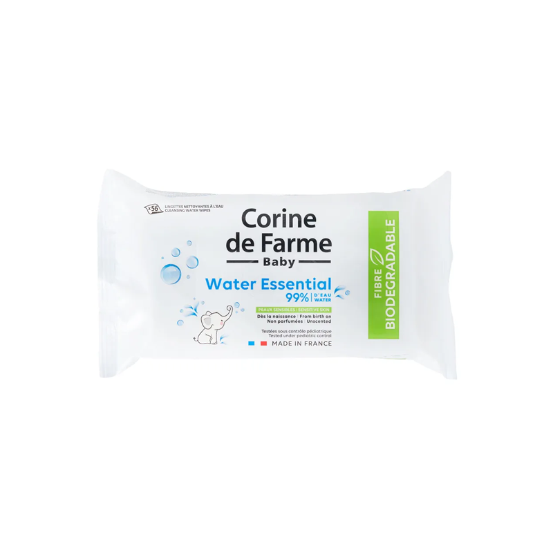 Салфетки влажные непарфюмированные для детей с рождения Corine de Farme Water Essential 56 шт