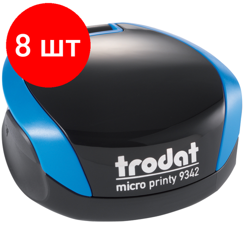 Комплект 8 шт, Оснастка для печати карманная Trodat Micro Printy, Ø42мм, пластмассовая, синяя (163187)