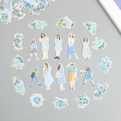 Наклейки для творчества Девушки и цветы. Голубое настроение 4х8 см н-р 40 шт 0,5х12х8 см