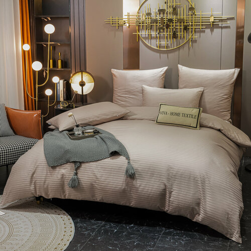 Евро комплект постельного белья, Страйп Сатин однотонный, 4 наволочки, размер евростандарт