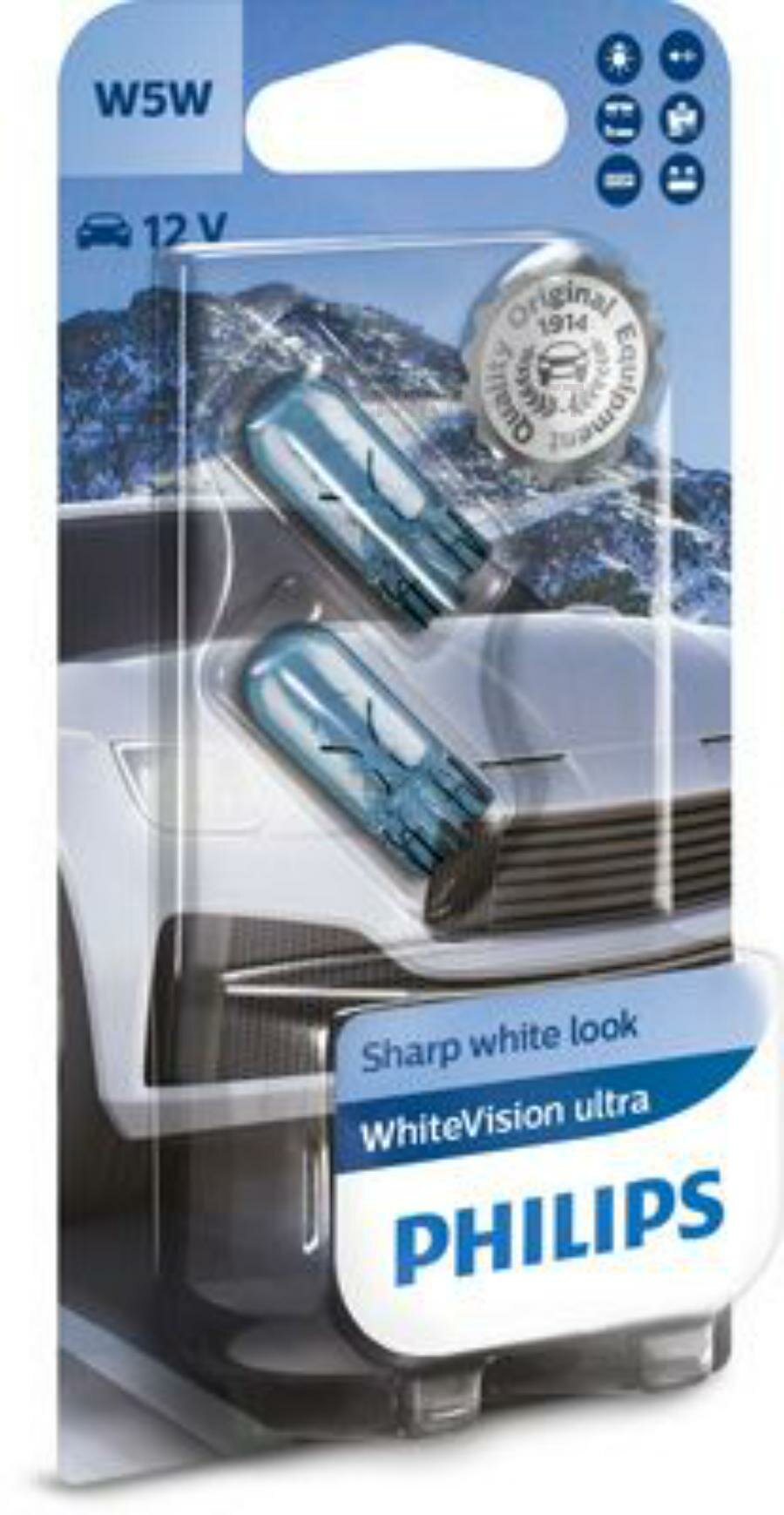 PHILIPS 12961WVUB2 Лампа 12V5W W2.1x9.5d Philips WhiteVision ultra 4200K 12961WVUB2 2шт