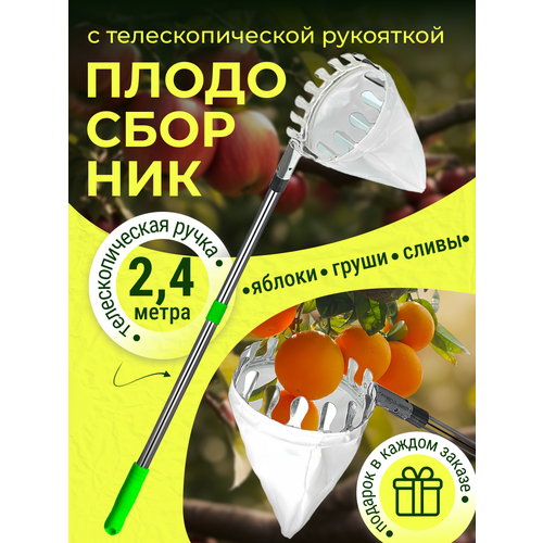 Плодосборник для фруктов с телескопической рукояткой зеленый, зелeный