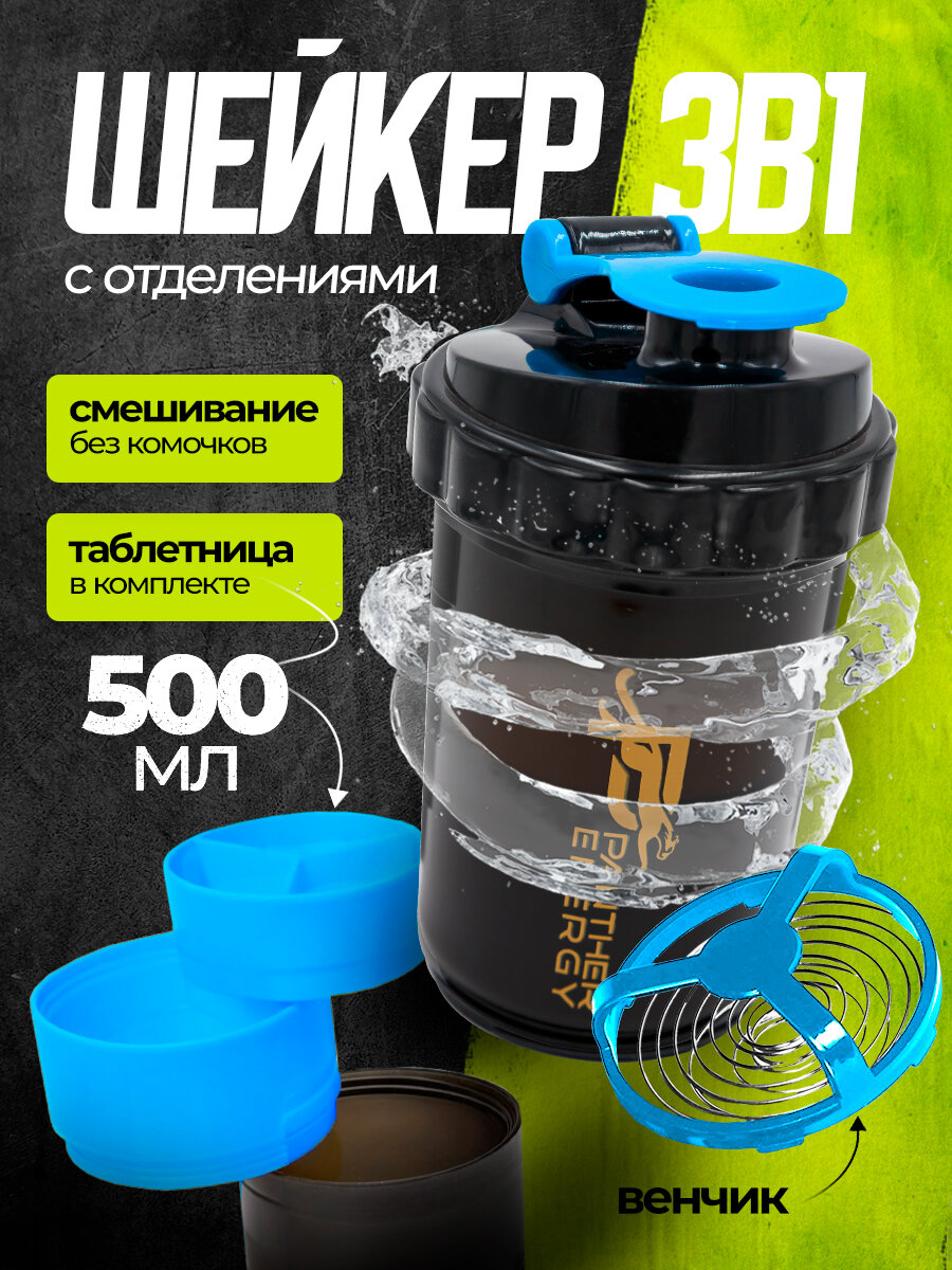 PANTHER ENERGY Шейкер спортивный, 500 мл голубой