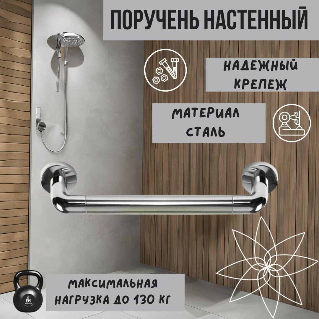 Поручень настенный 460 мм цвет хром материал алюминий пластик нагрузка до 130 кг (M-KV10-18)