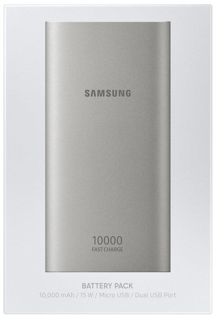 Портативный аккумулятор Samsung P1100 серебристый металл 10 000 мАч