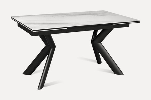 Изображение товара Стол обеденный керамический раздвижной RIO 140 MILKY WAY CER на металлокаркасе, столешница керамика, 140(220)х85 см (молочный/черные ножки)