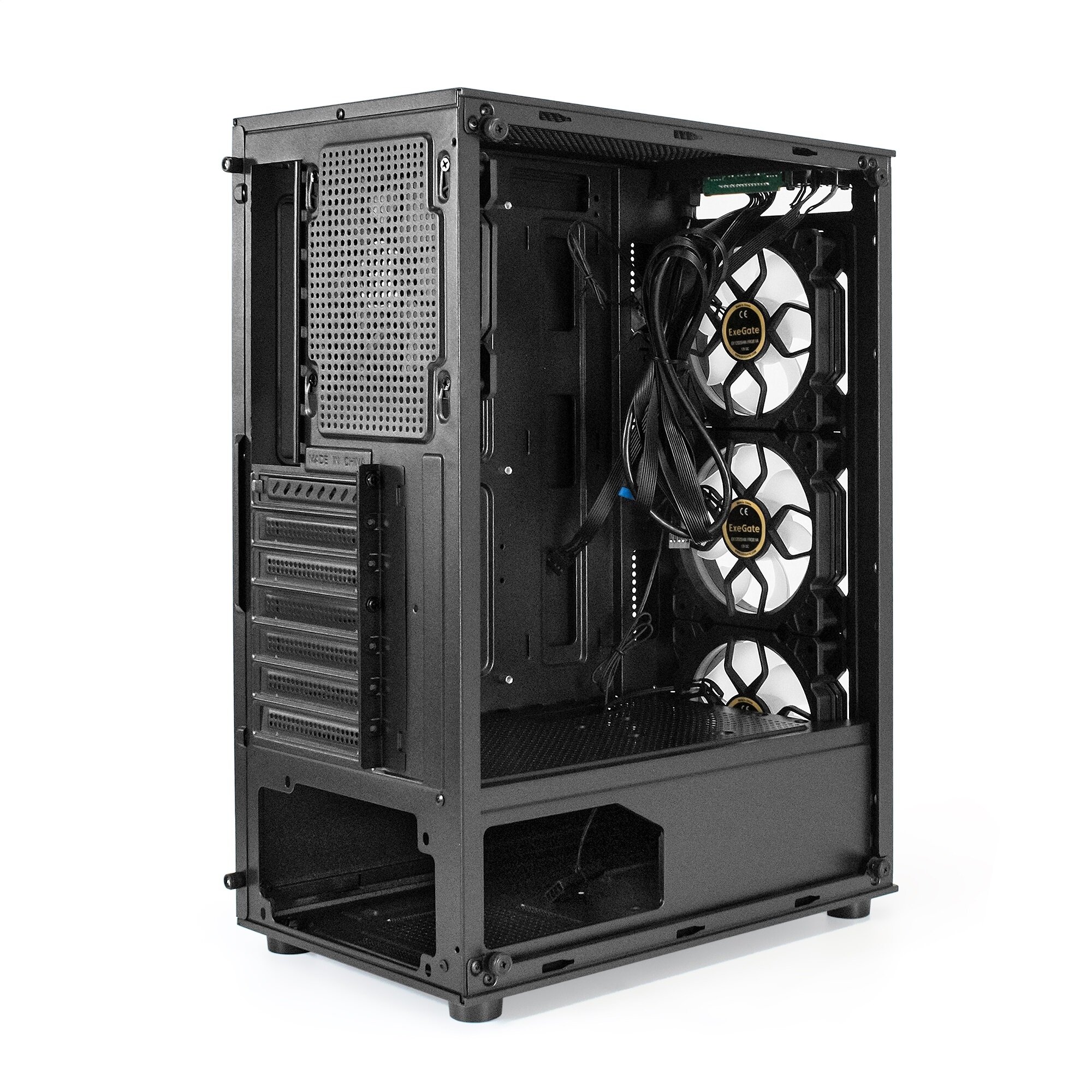 Корпус Miditower ExeGate i3 BASE (ATX, без БП, с окном, 1*USB+1*USB3.0, аудио, 4 вент. 12см с RGB подсветкой) — фото 1