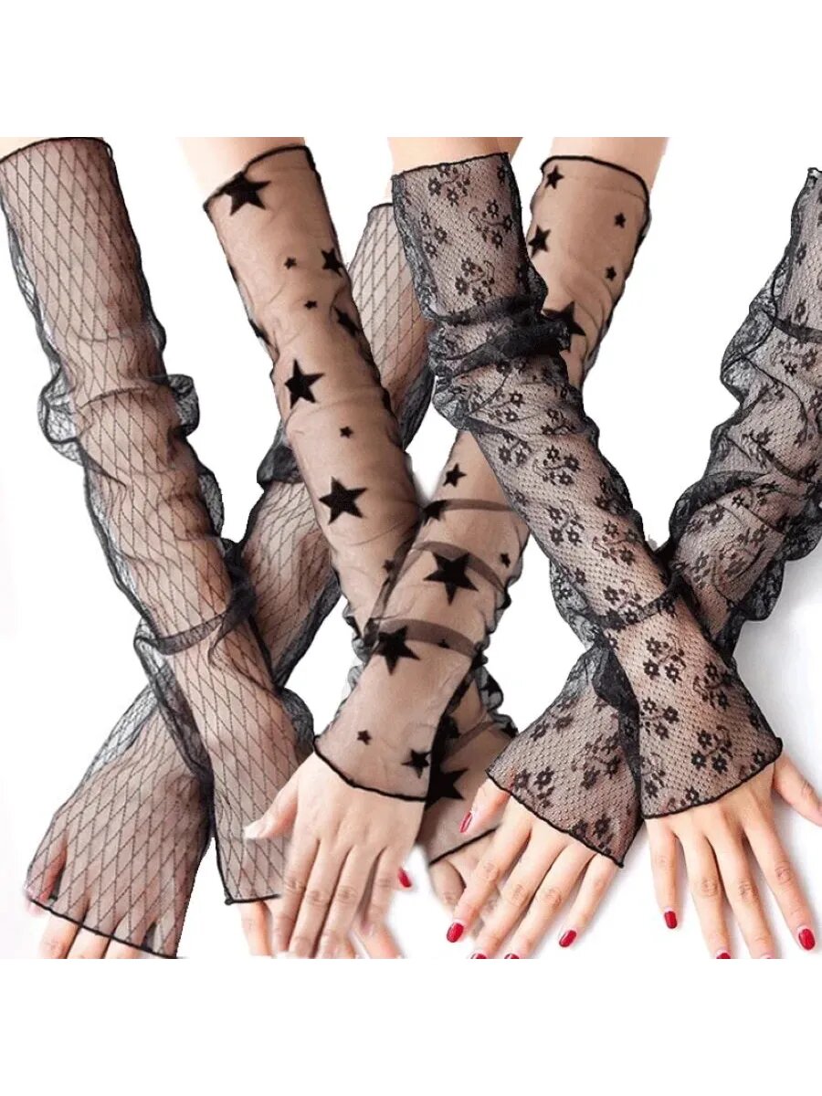 Митенки - рукав в сетку банты белые — фото 1